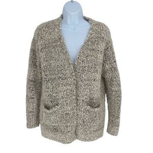 Cotton Emporium Womens Fuzzy Knit Open Pockets Cardigan Sweater Ivory Size Large